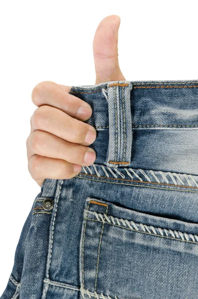 Jeans back pocket with a hand of men. — Stock Photo, Image
