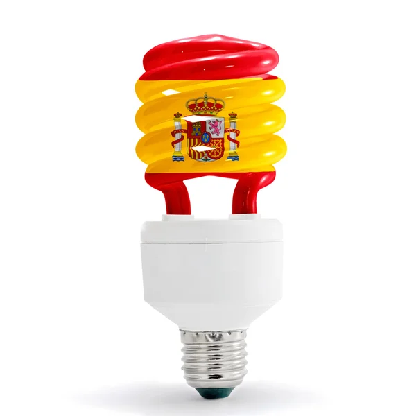 Bandiera spagnola sulla lampada a risparmio energetico . — Foto Stock