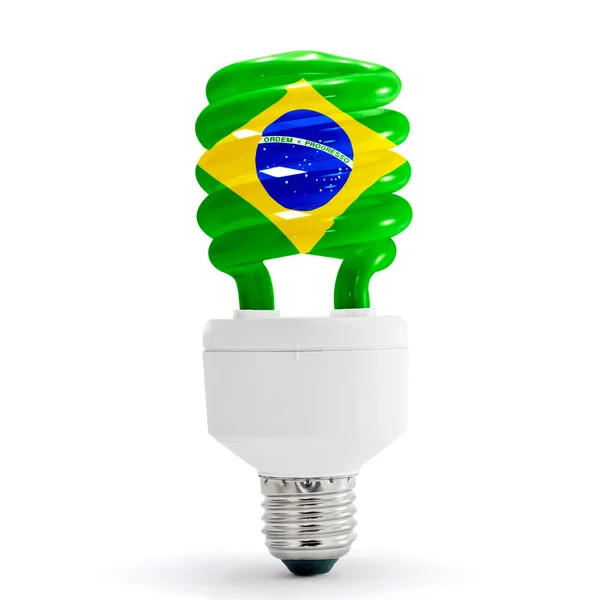 Vlajka Brazílie na úsporná zářivka. — Stock fotografie