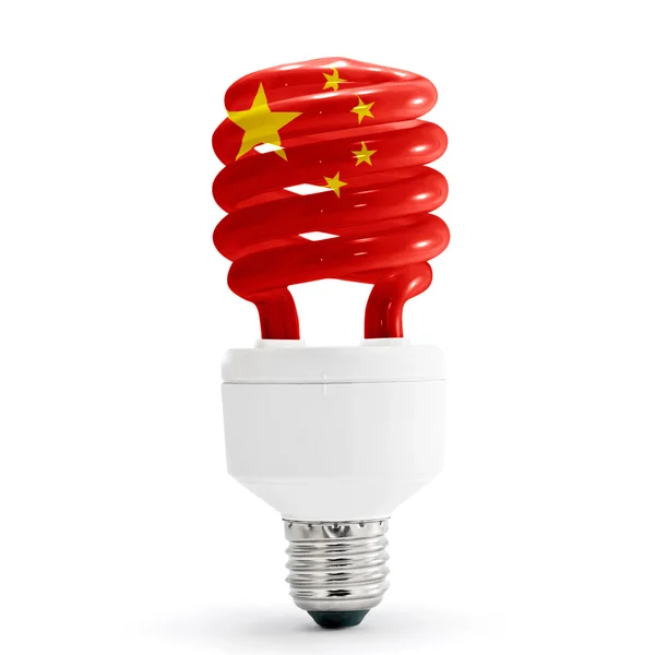 stock image Flag of China on energy saving lamp.