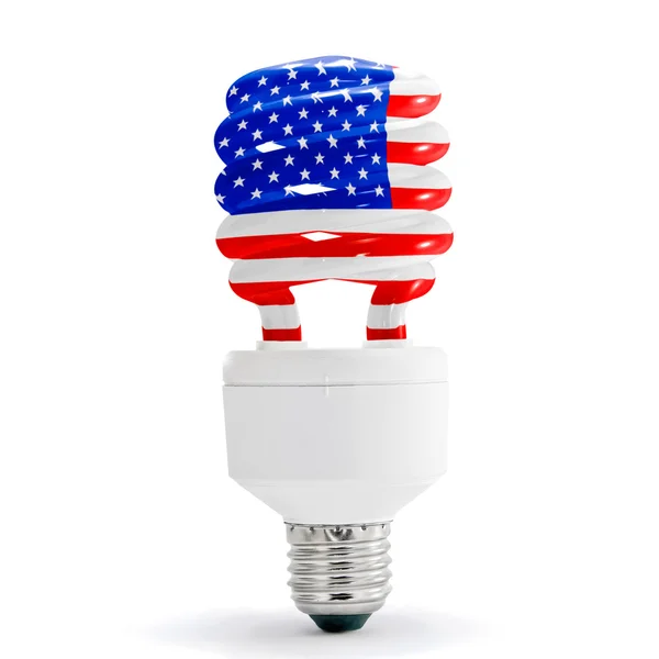 Bandiera americana sulla lampada a risparmio energetico . — Foto Stock
