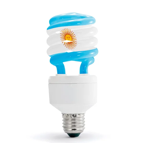 Arjantin bayrağı üzerinde enerji tasarrufu lamba. — Stok fotoğraf