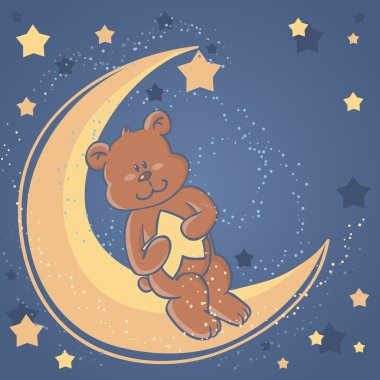 Sweet dreams Teddy bear on a moon clipart