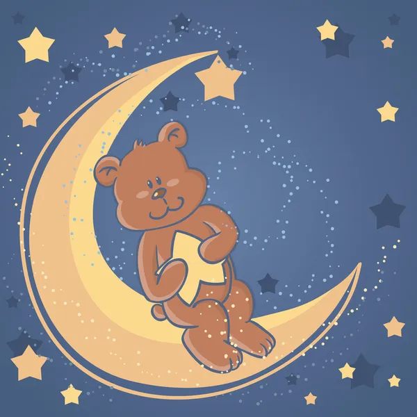 Süße Teddybär Träume auf dem Mond — Stockvektor