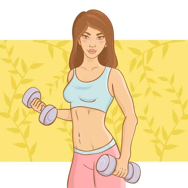 Sporty girl doing a workout with dumb-bell — Stock Vector
