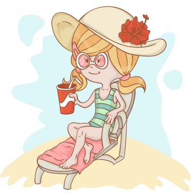 Illustration of cute girl lying on the beach clipart