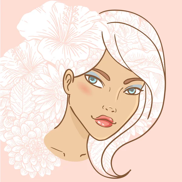 Attractive smiling young woman with floral hair — Stock Vector