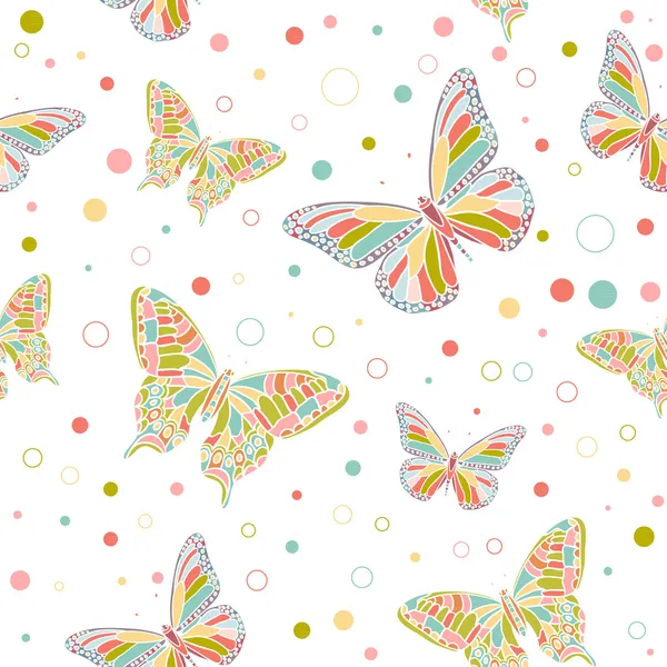 カラフルな蝶のシームレスなパターン — ストックベクタ