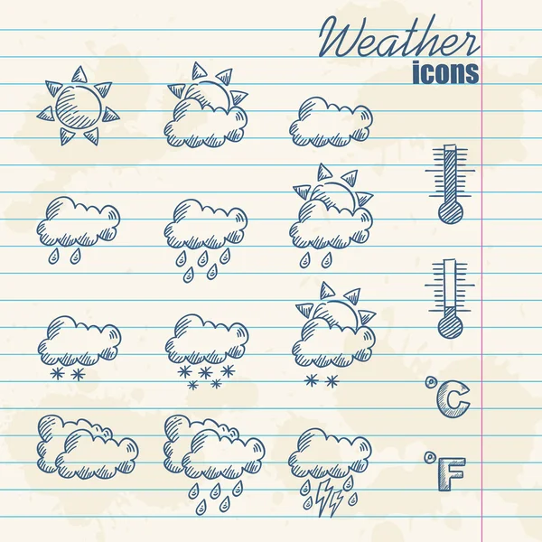 Icônes météo rétro dessinées à la main — Image vectorielle