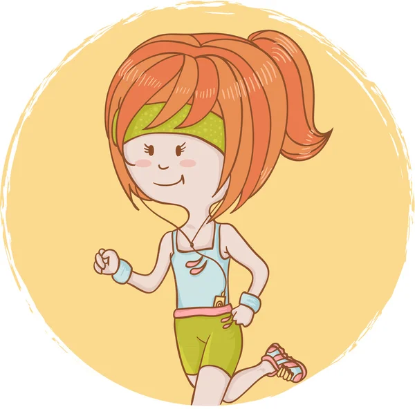 Σπορ κορίτσι χαριτωμένη catroon για ένα τρέξιμο — Διανυσματικό Αρχείο