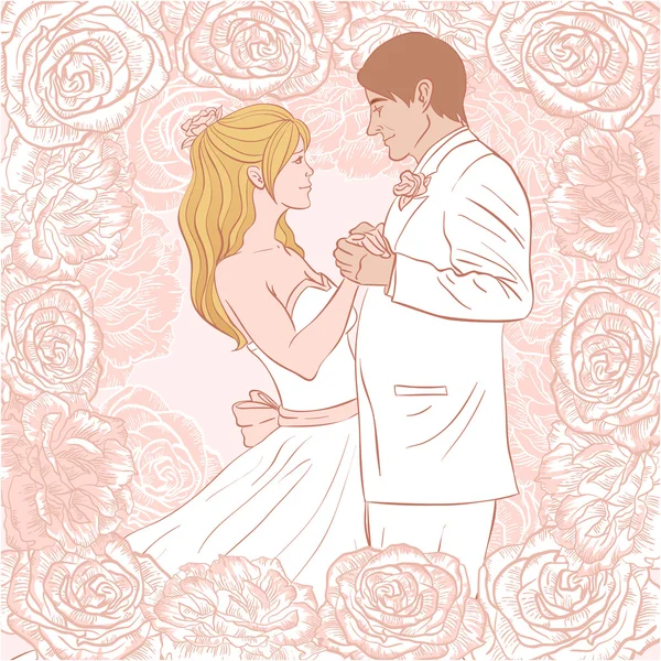 Braut und Bräutigam Hochzeitskarte — Stockvektor