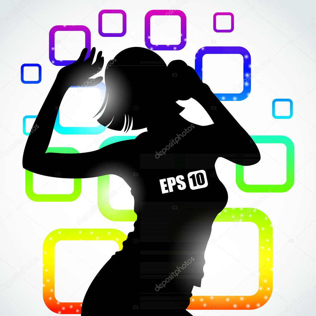 Music girl silhouette on a colorful background with effects — Stock ...