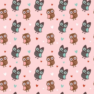 Valentine seamless texture with owls and hearts clipart