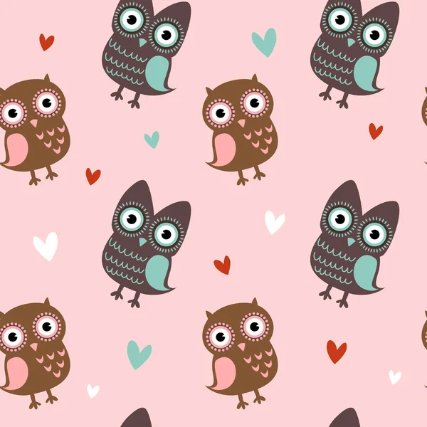 stock vector Valentine seamless texture with owls and hearts