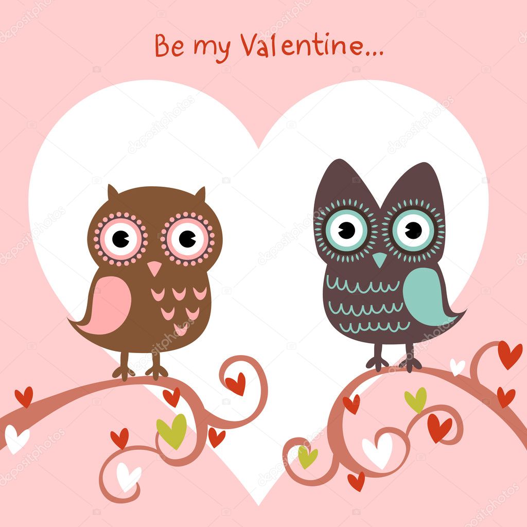 Valentine Love Card With Owls And Hearts Stock Vector Yuzach 8345002