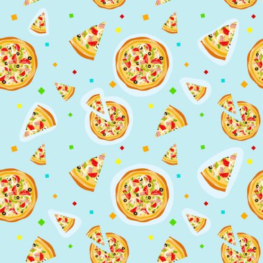 Seamless colorful cartoon pizza texture clipart