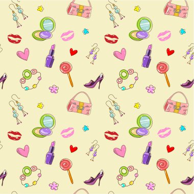 Girls seamless texture with fashion acessories clipart