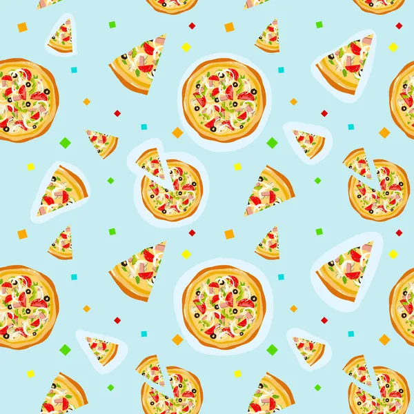 Textura de pizza de desenhos animados coloridos sem costura — Vetor de Stock