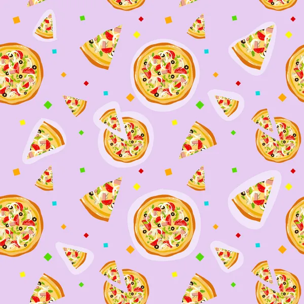 Textura de pizza de dibujos animados coloridos sin costuras — Vector de stock