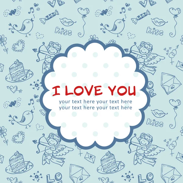 Doodle Dia dos Namorados amor cartão postal —  Vetores de Stock