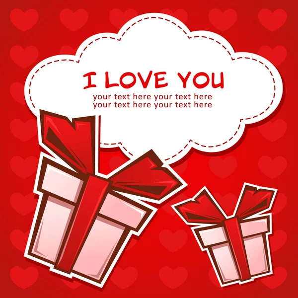 Tarjeta de felicitación Love con cajas de regalo — Vector de stock