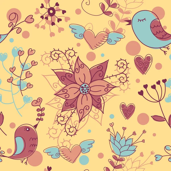 Любите безморщинистую текстуру с цветами и птицами — стоковый вектор