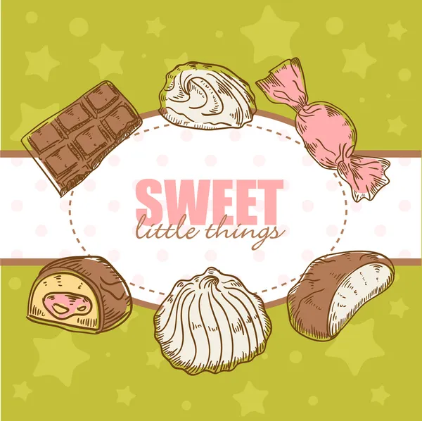 Tarjeta retro con sabrosos dulces — Vector de stock