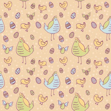 Easter eggs, hen and chicken seamless texture clipart