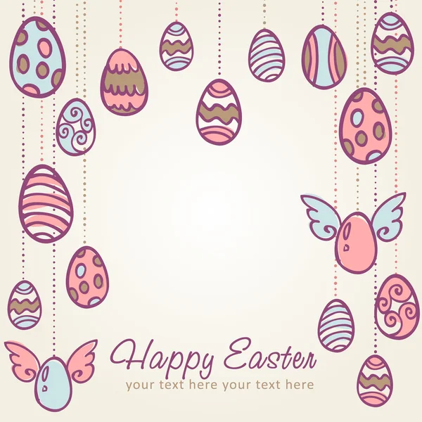Easter eggs hand drawn postcard — Stock Vector
