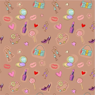 Girls seamless texture with fashion acessories clipart