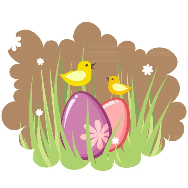 Etiqueta de Pascua con huevos y pollo — Archivo Imágenes Vectoriales