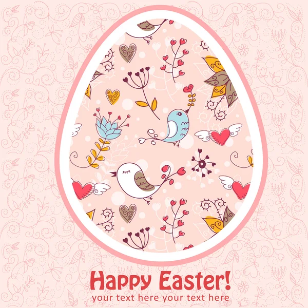 Huevo de Pascua linda tarjeta floral con pájaros — Archivo Imágenes Vectoriales