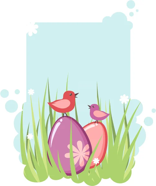 Easter tag with eggs and chicken — Stock Vector