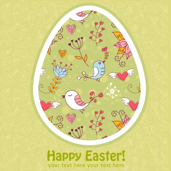 Πασχαλινό αυγό χαριτωμένο floral κάρτα με τα πουλιά — Διανυσματικό Αρχείο