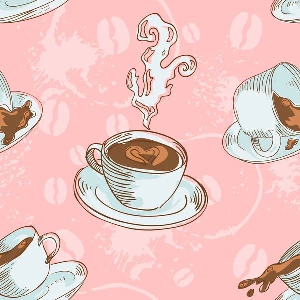 Tasses à café motif sans couture — Image vectorielle