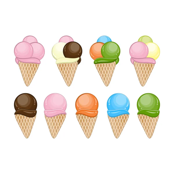 Zmrzlinové kornouty sada — Stockový vektor