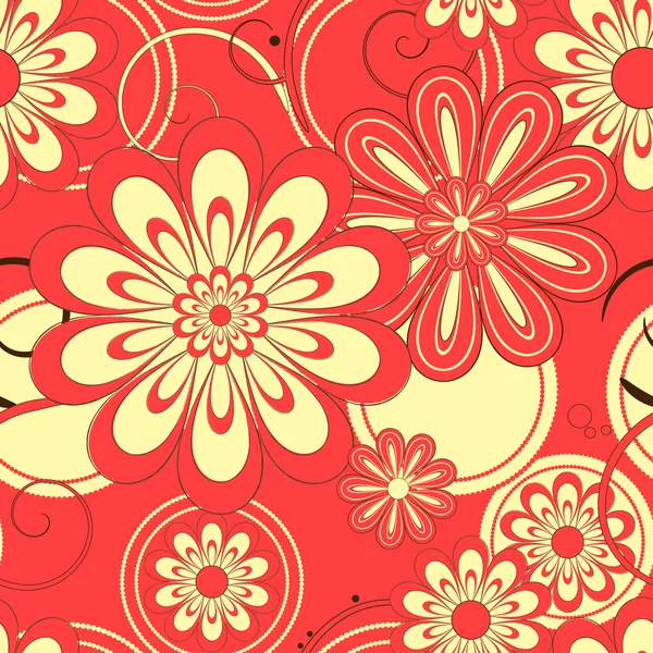 Patrón de flores sobre fondo rojo — Vector de stock