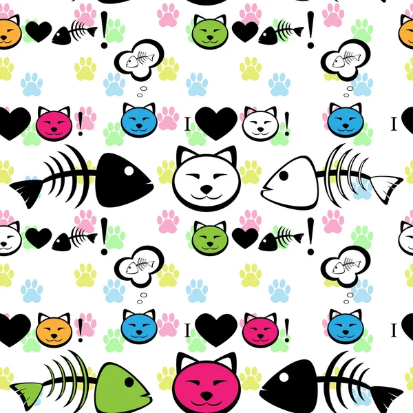 Cat with fish bone seamless pattern — Stock Vector
