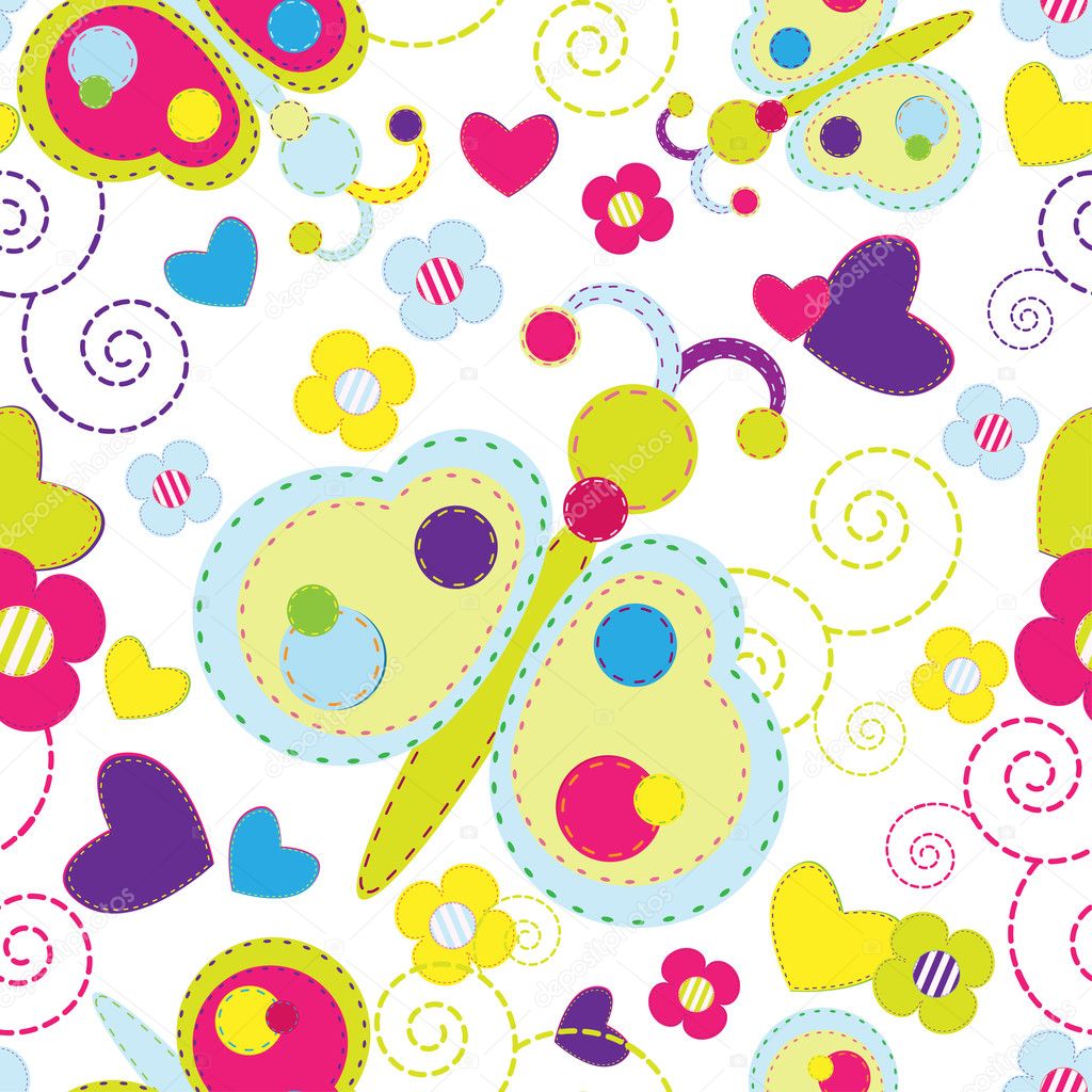 Butterfly and flower colorful seamless background