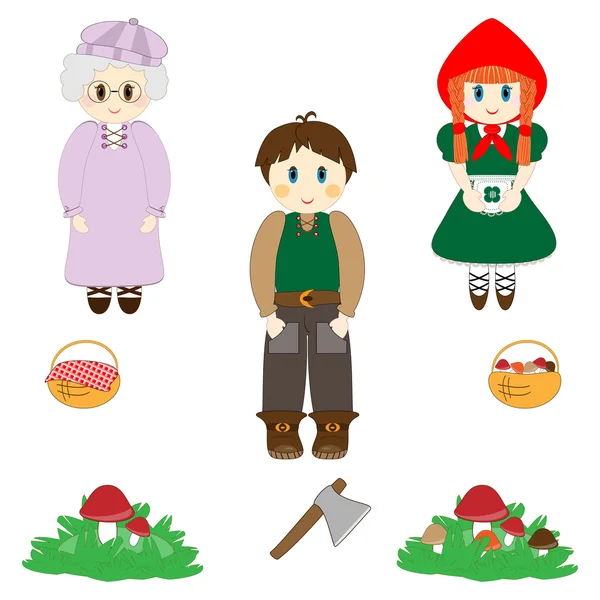 小红帽童话故事中的一组人物 — 图库矢量图片