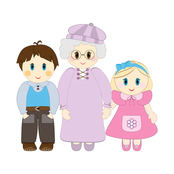 Nonna con nipoti — Vettoriale Stock