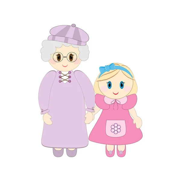おばあちゃんと孫娘 — ストックベクタ