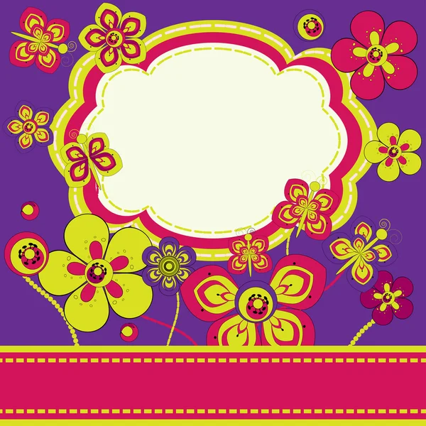 Cartão de saudação com flores e borboletas — Vetor de Stock
