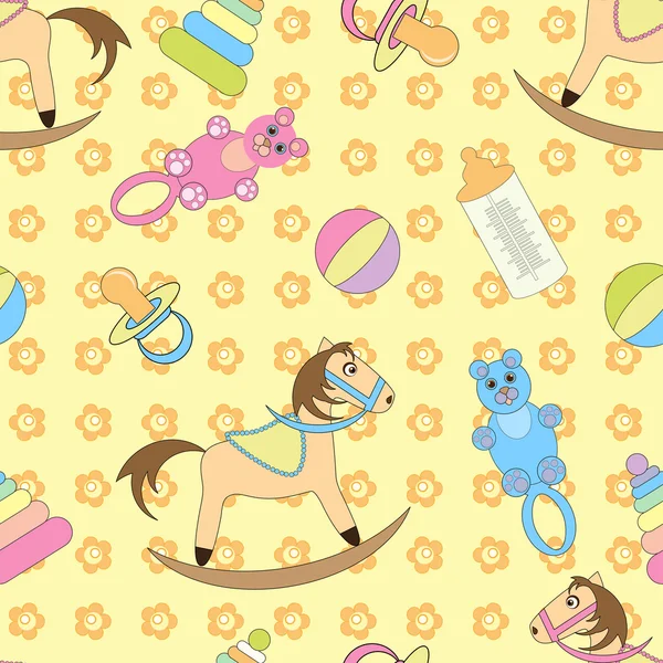 Fond sans couture avec des jouets pour bébé — Image vectorielle