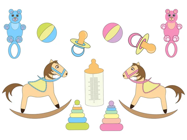 Set with cute baby toys — Stock Vector
