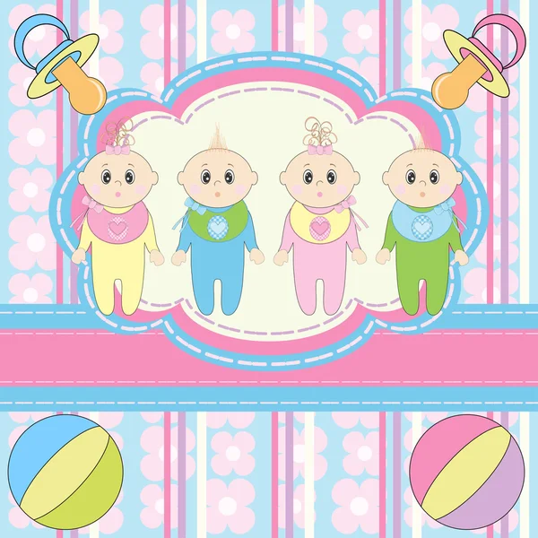Carte de voeux pour quatre nouveau-nés — Image vectorielle
