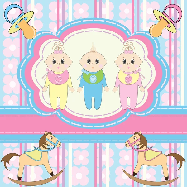 Biglietto di auguri per neonati triplette — Vettoriale Stock
