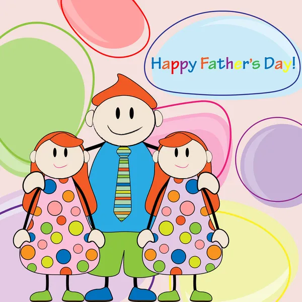 Happy Father's Day.Dad and twins girls vector illustration — Stock Vector