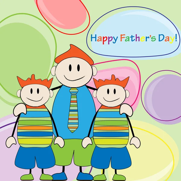 快乐的父亲 Day.Father 和双胞胎男孩矢量图 — 图库矢量图片