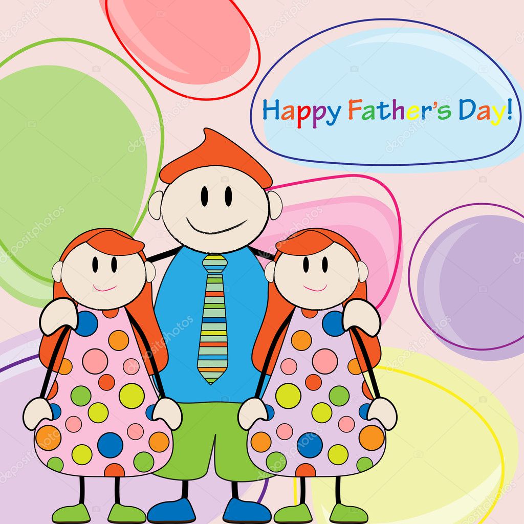 Download Happy Father's Day.Dad and twins girls vector illustration — Stock Vector © mammairina #9025015